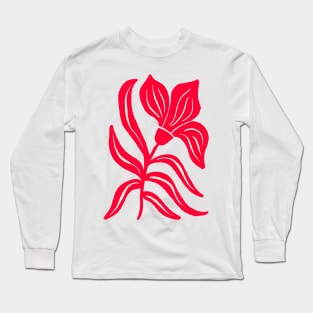 Red Stylized Tulip Long Sleeve T-Shirt